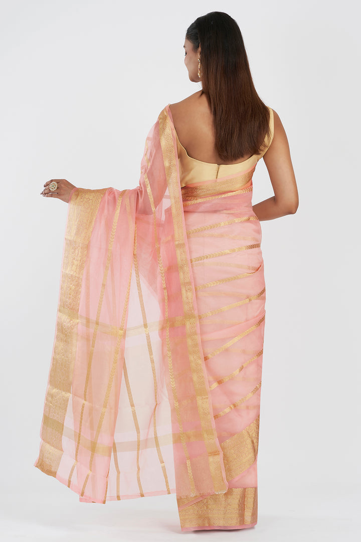 Teejh Gulab Pink Banarasi Semi Georgette Silk Saree