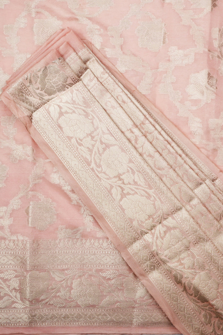 Teejh Viya Light Pink Banarasi Semi Georgette Jaal Weaving Saree