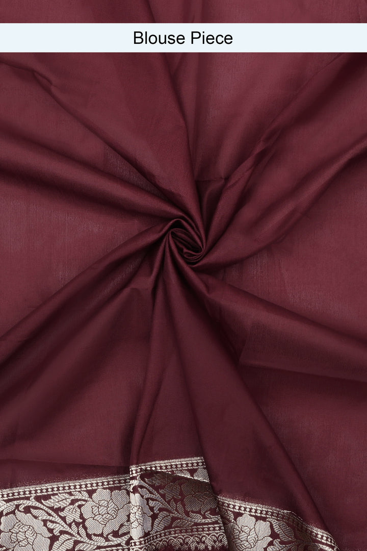 Teejh Sajna Wine Red Banarasi Semi Georgette Jaal Weaving Saree