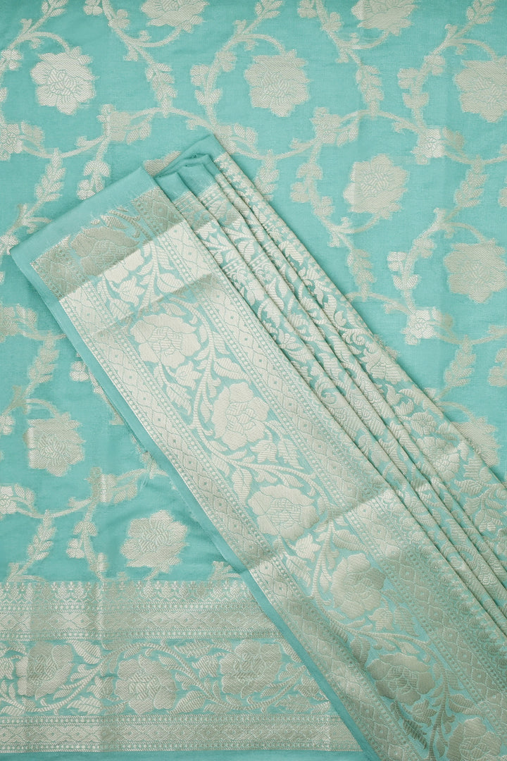 Teejh Radhya Sea Green Banarasi Semi Georgette Jaal Weaving Saree