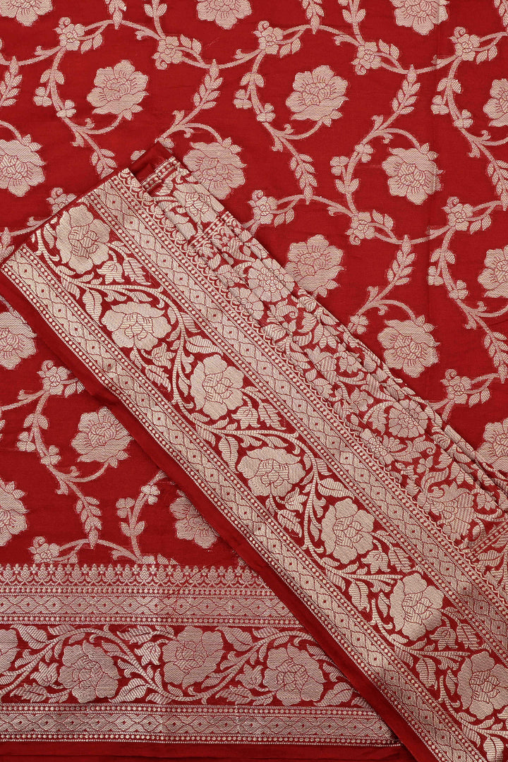 Teejh Vrusthi Red Banarasi Semi Georgette Jaal Weaving Saree