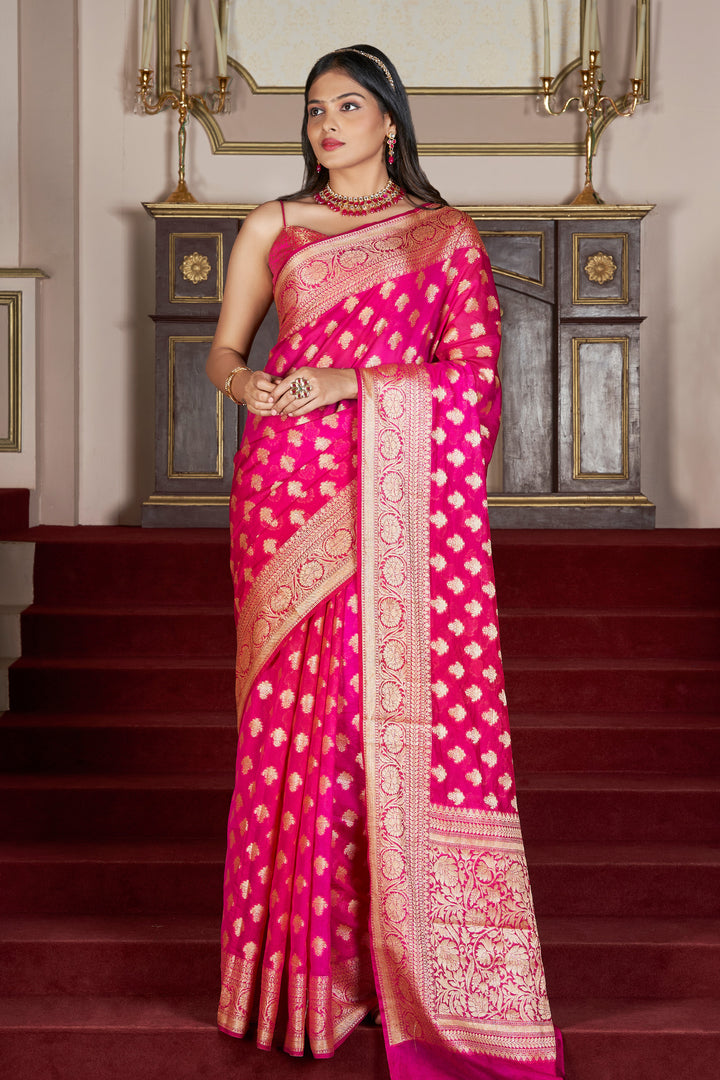 Teejh Yaasve Fuschia Pink Chiffon Silk Saree