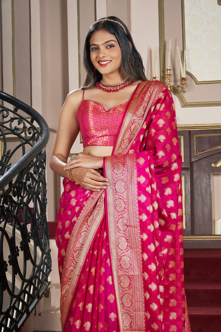 Teejh Yaasve Fuschia Pink Chiffon Silk Saree