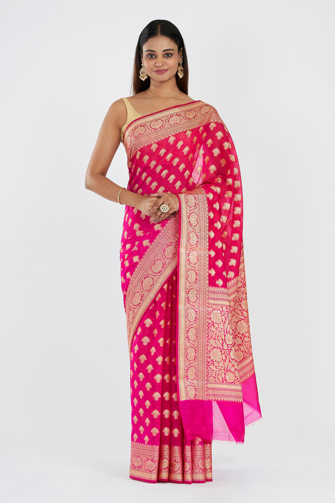 Teejh Yaasve Fuschia Pink Chiffon Silk Saree