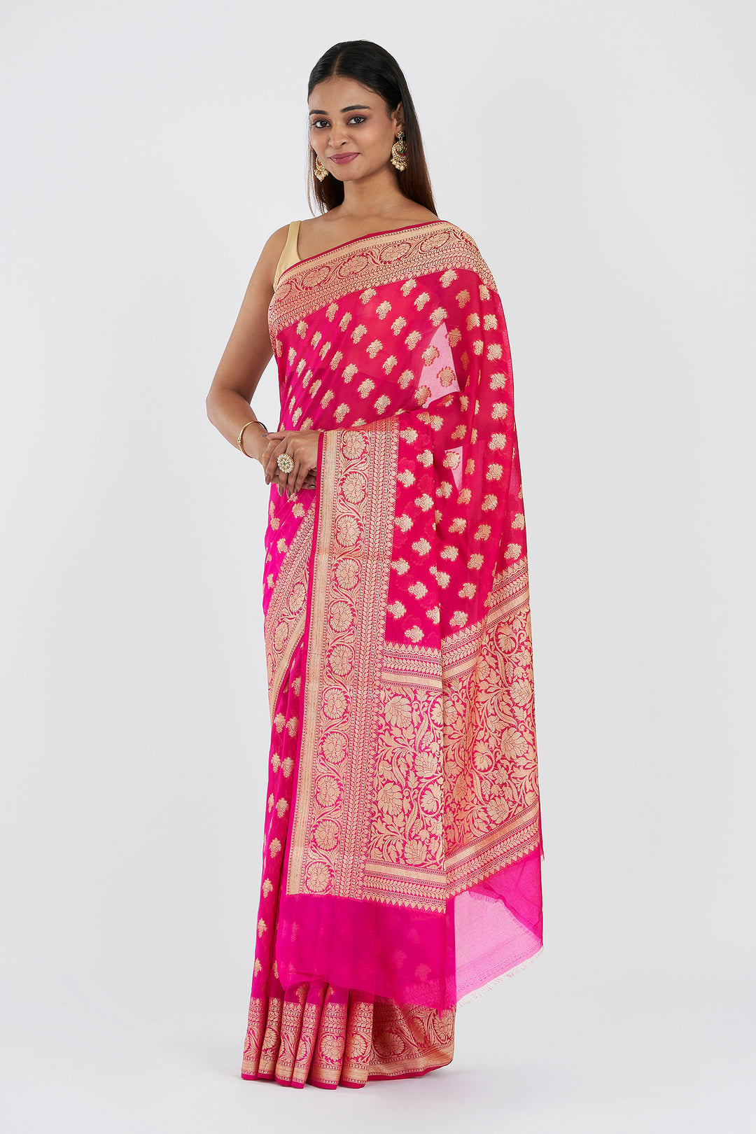 Teejh Yaasve Fuschia Pink Chiffon Silk Saree