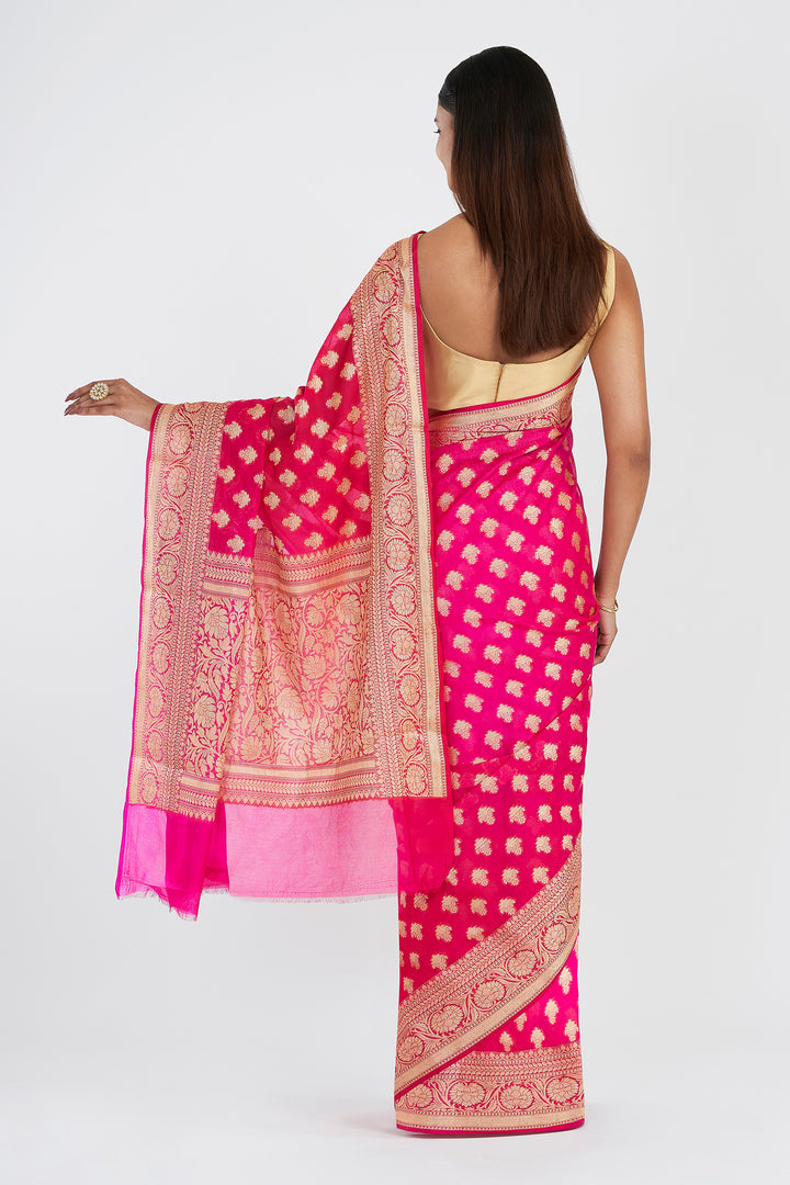 Teejh Yaasve Fuschia Pink Chiffon Silk Saree