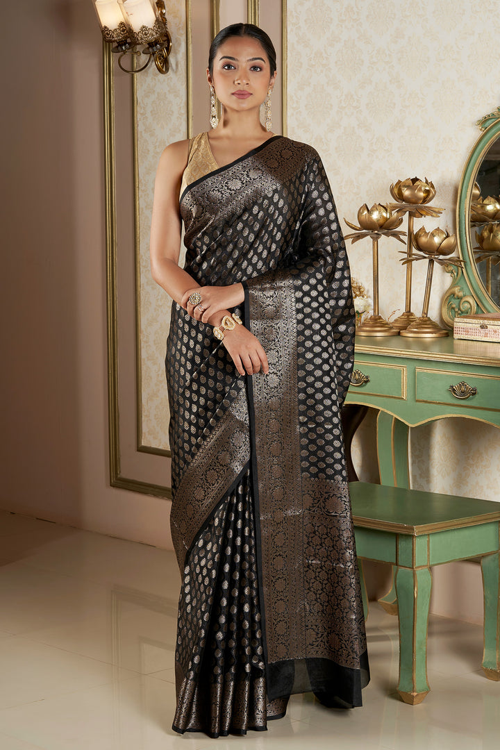 Teejh Sobika Black Chiffon Silk Saree