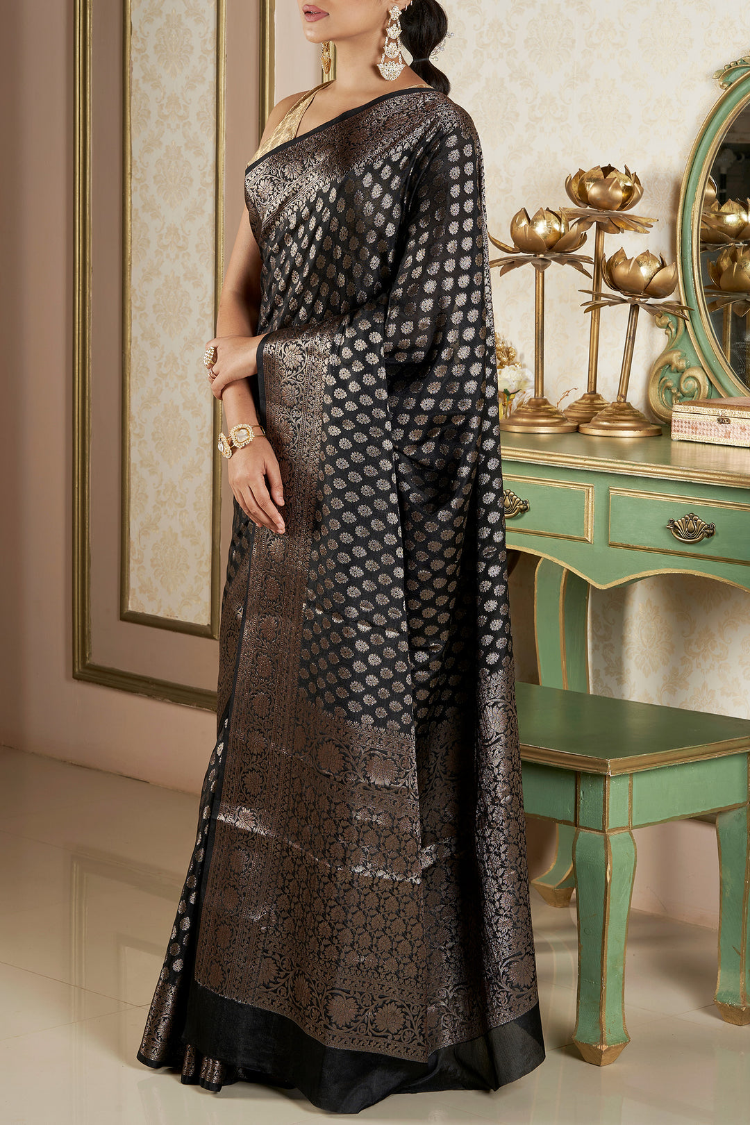 Teejh Sobika Black Chiffon Silk Saree