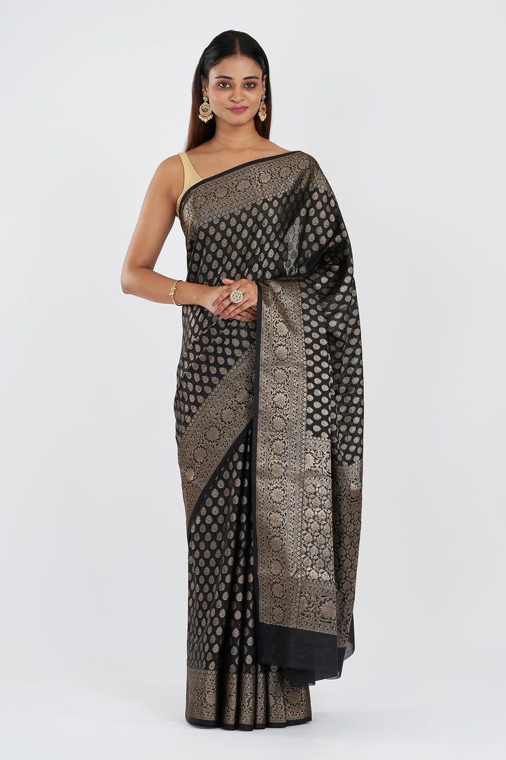 Teejh Sobika Black Chiffon Silk Saree