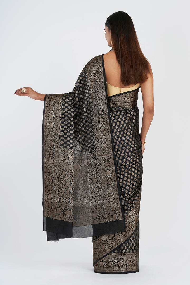 Teejh Sobika Black Chiffon Silk Saree