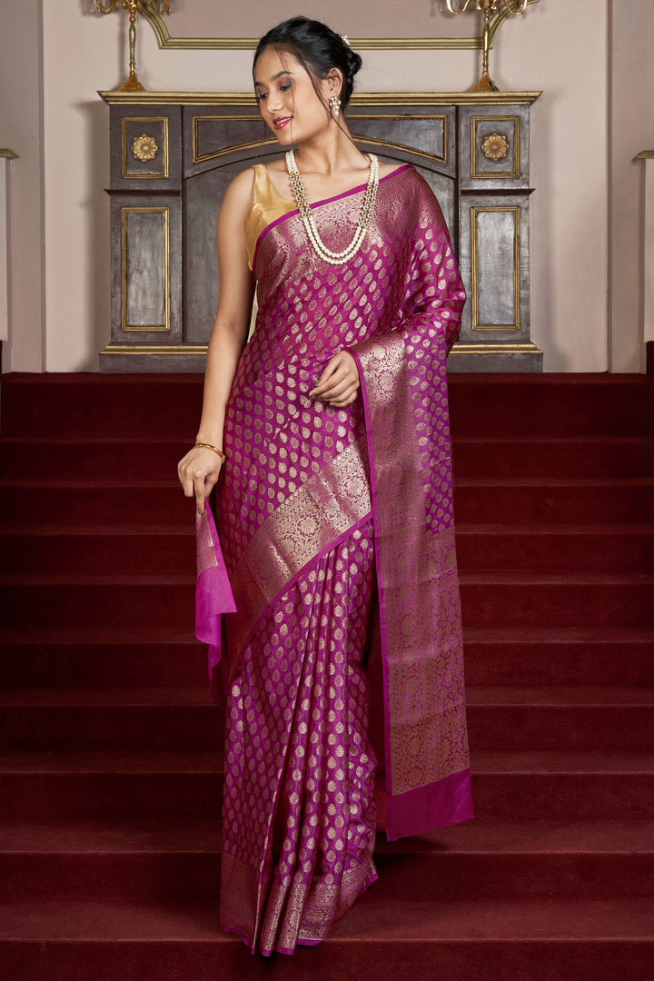 Teejh Neema Violet Chiffon Silk Saree