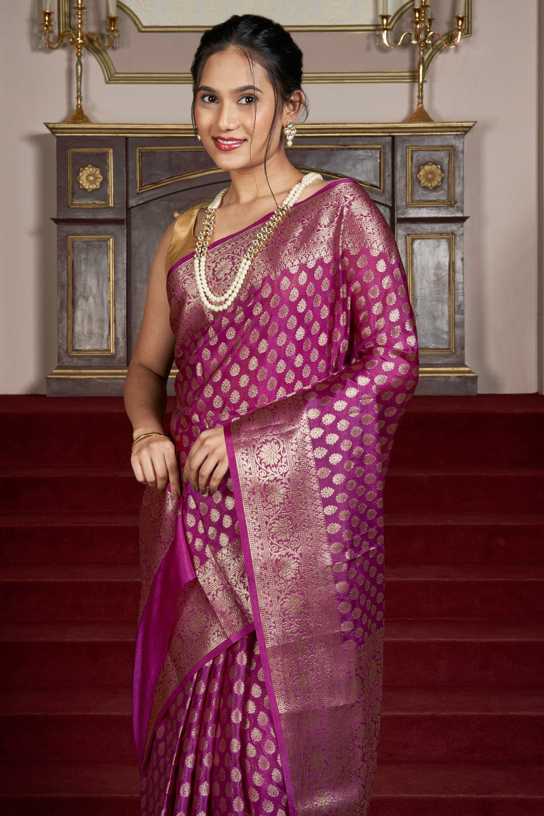 Teejh Neema Violet Chiffon Silk Saree