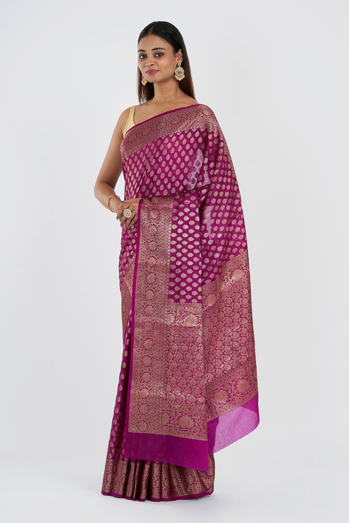 Teejh Neema Violet Chiffon Silk Saree