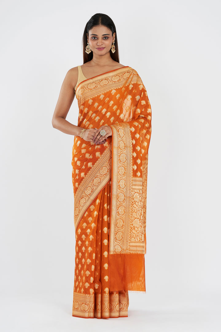 Teejh Asmita Mustard Yellow Banarasi Chiffon Silk Saree
