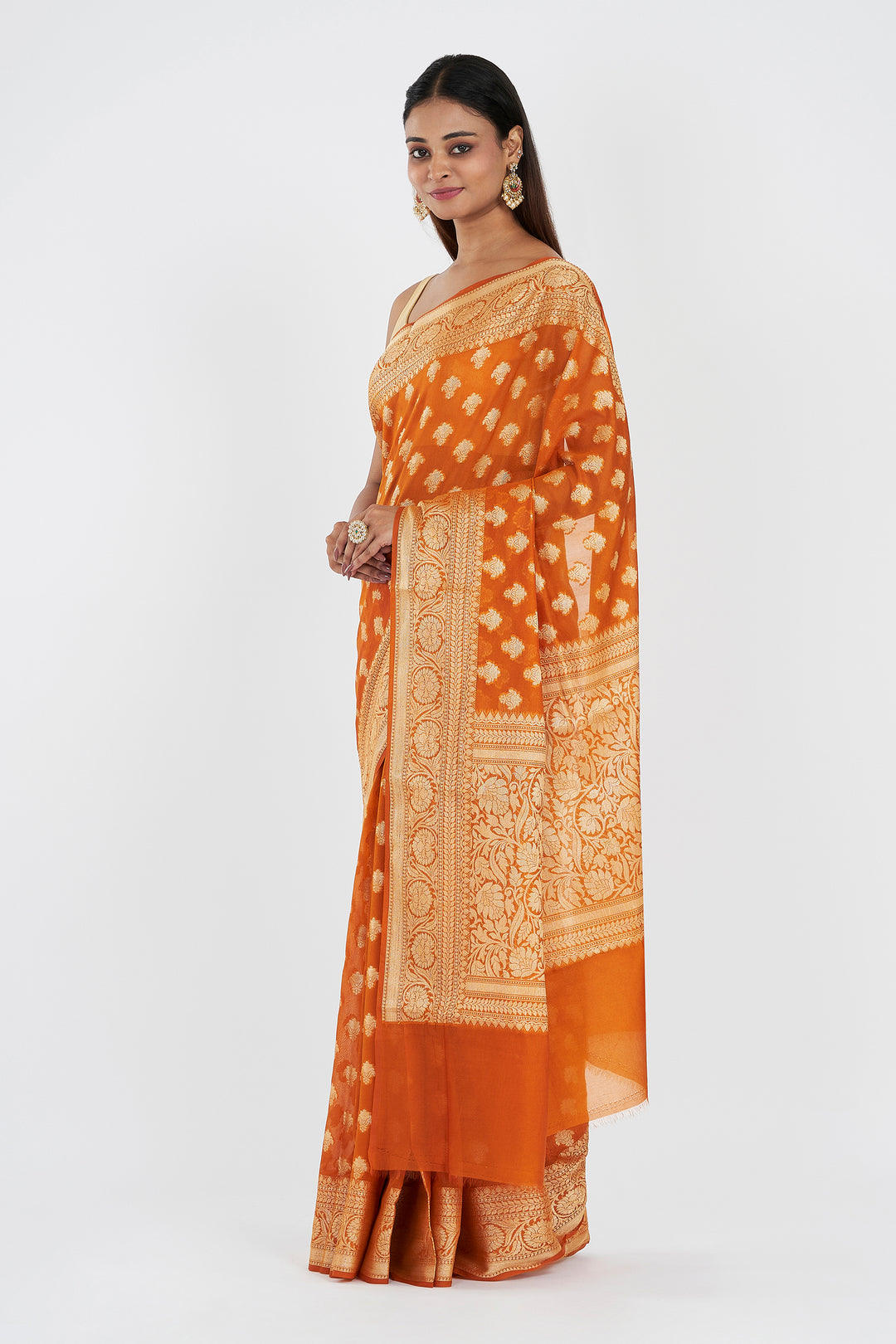 Teejh Asmita Mustard Yellow Banarasi Chiffon Silk Saree