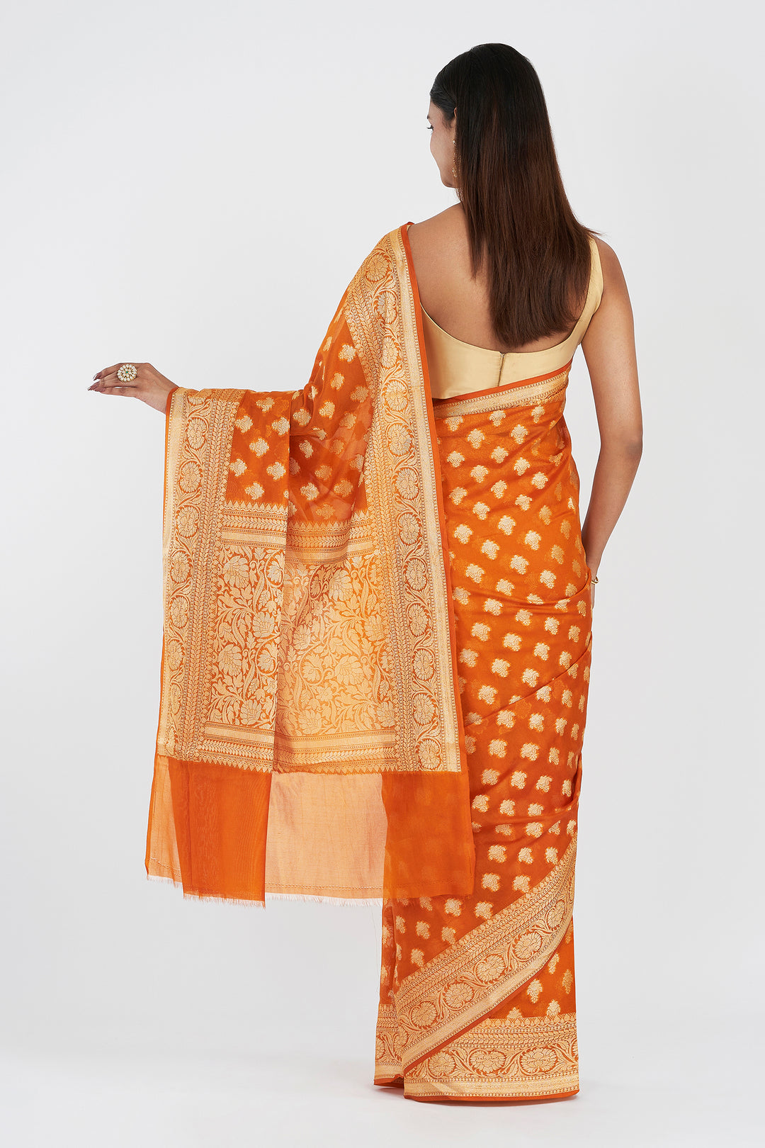 Teejh Asmita Mustard Yellow Banarasi Chiffon Silk Saree