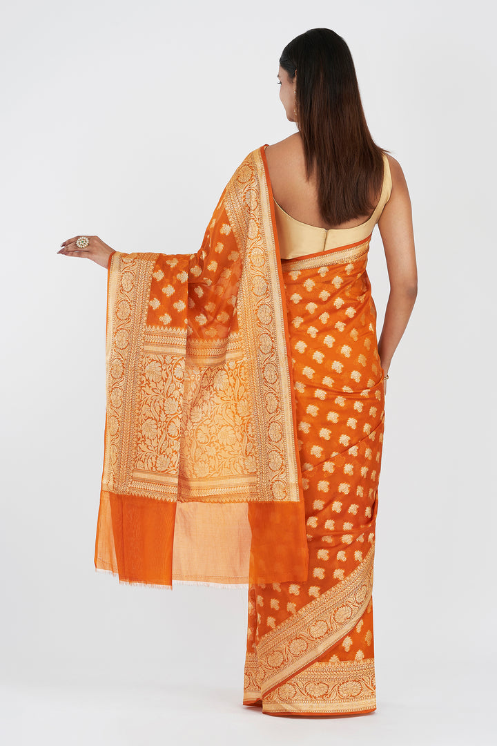 Teejh Asmita Mustard Yellow Banarasi Chiffon Silk Saree