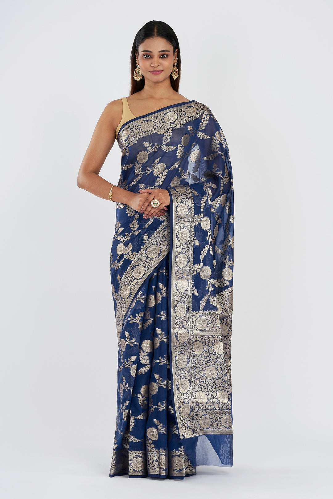Teejh Shavya Navy Blue Banarasi Semi Georgette Silk Saree