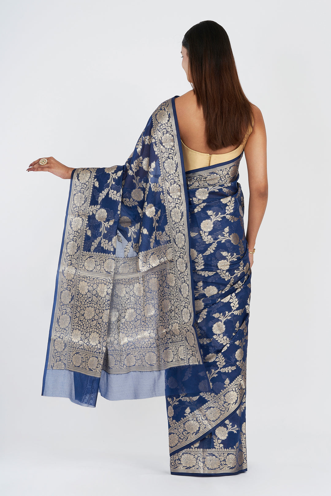 Teejh Shavya Navy Blue Banarasi Semi Georgette Silk Saree