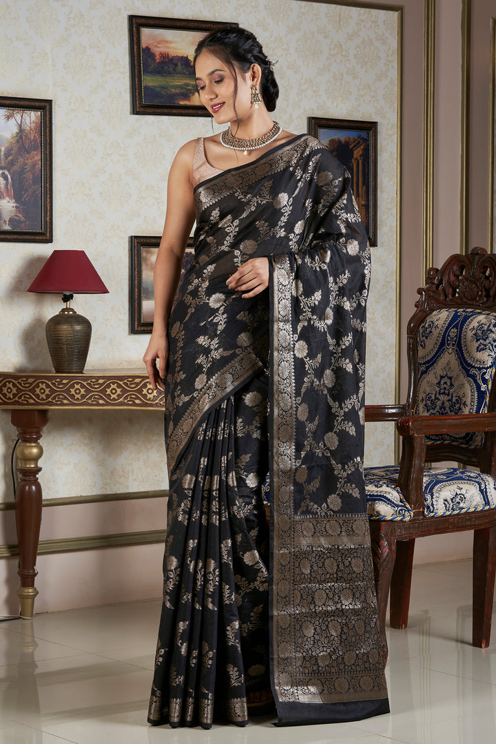 Teejh Jahnavi Black Banarasi Semi Georgette Silk Saree