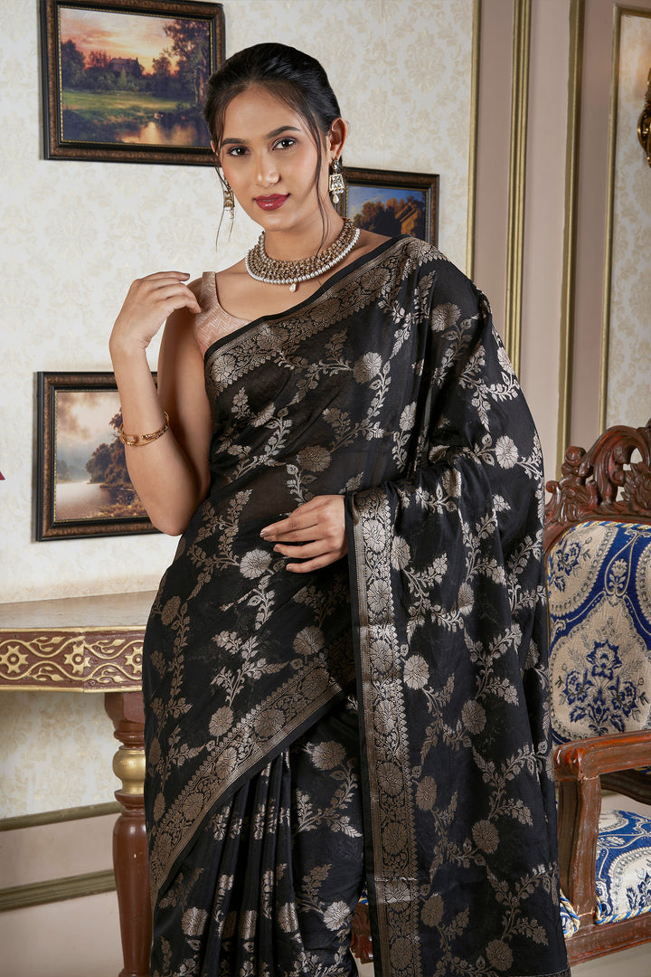 Teejh Jahnavi Black Banarasi Semi Georgette Silk Saree