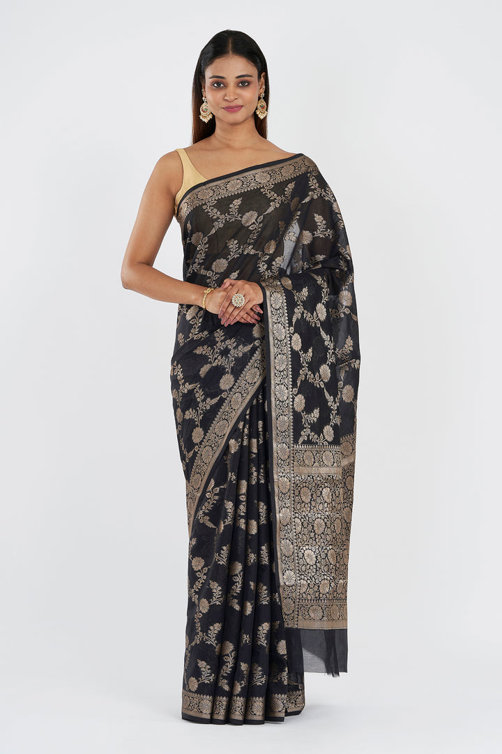 Teejh Jahnavi Black Banarasi Semi Georgette Silk Saree
