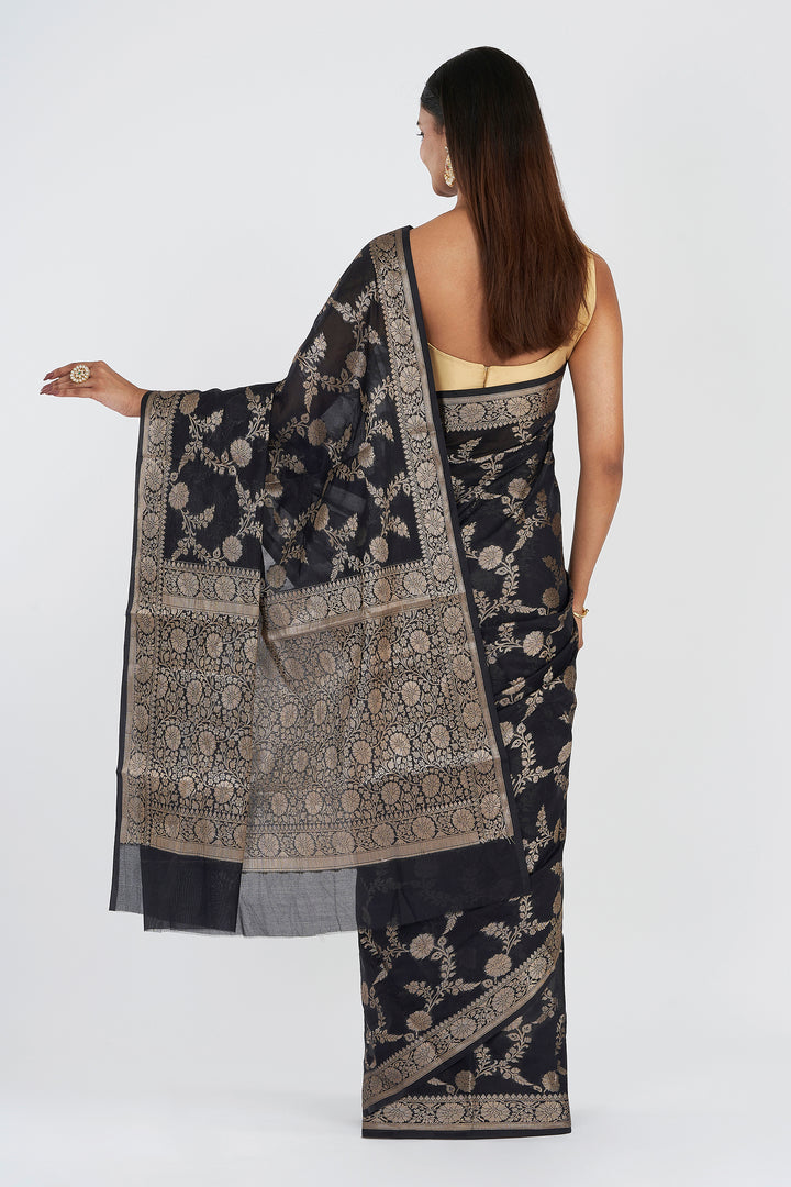 Teejh Jahnavi Black Banarasi Semi Georgette Silk Saree