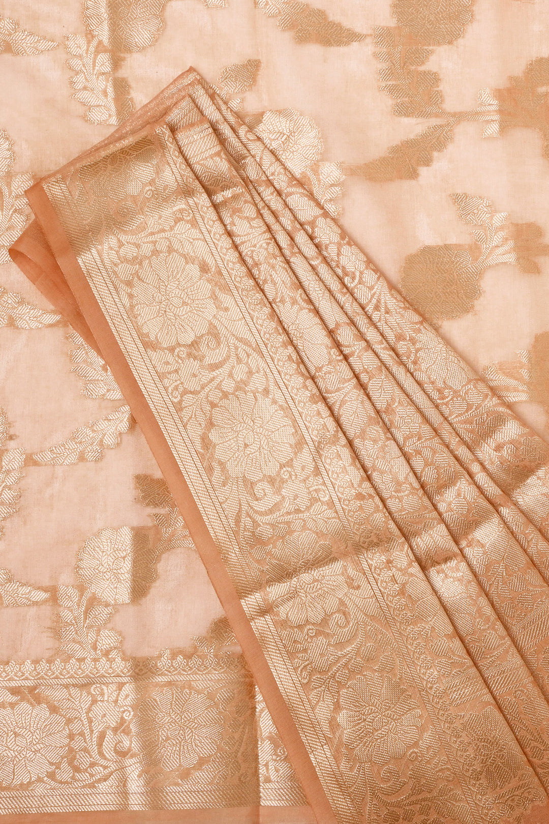 Teejh Divina Light Peach Banarasi Semi Georgette Silk Saree