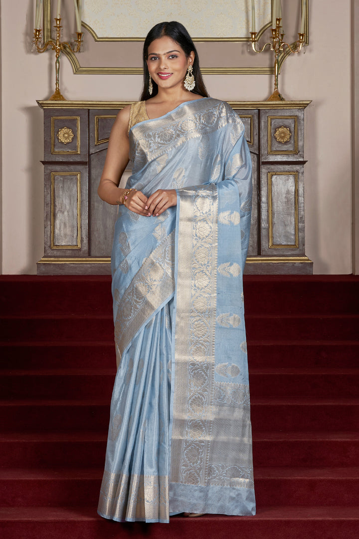 Teejh Sanika Blue Banarasi Semi Chiffon Warm Silk Saree