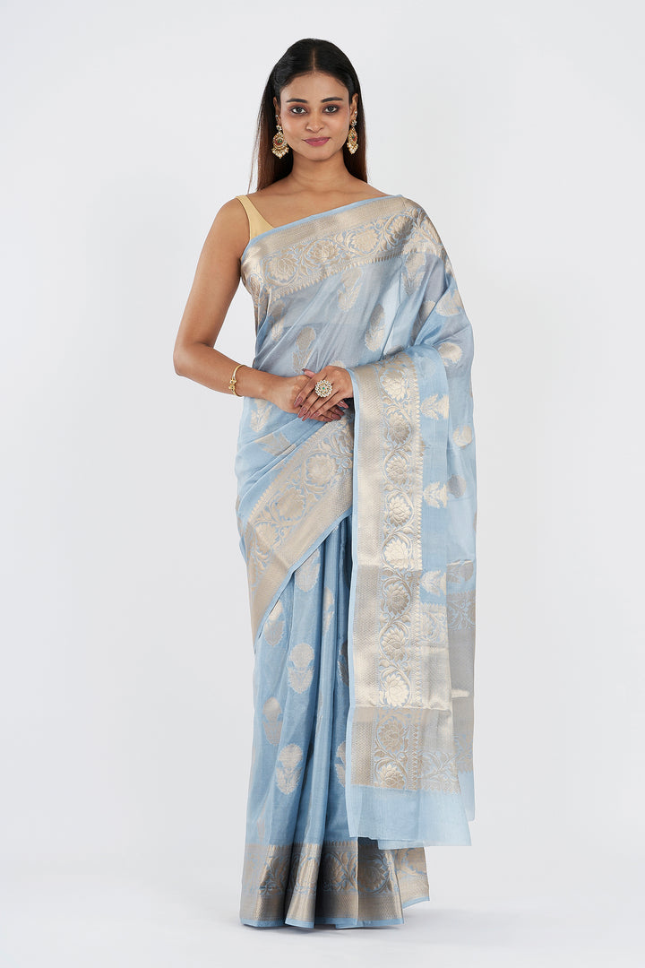 Teejh Sanika Blue Banarasi Semi Chiffon Warm Silk Saree