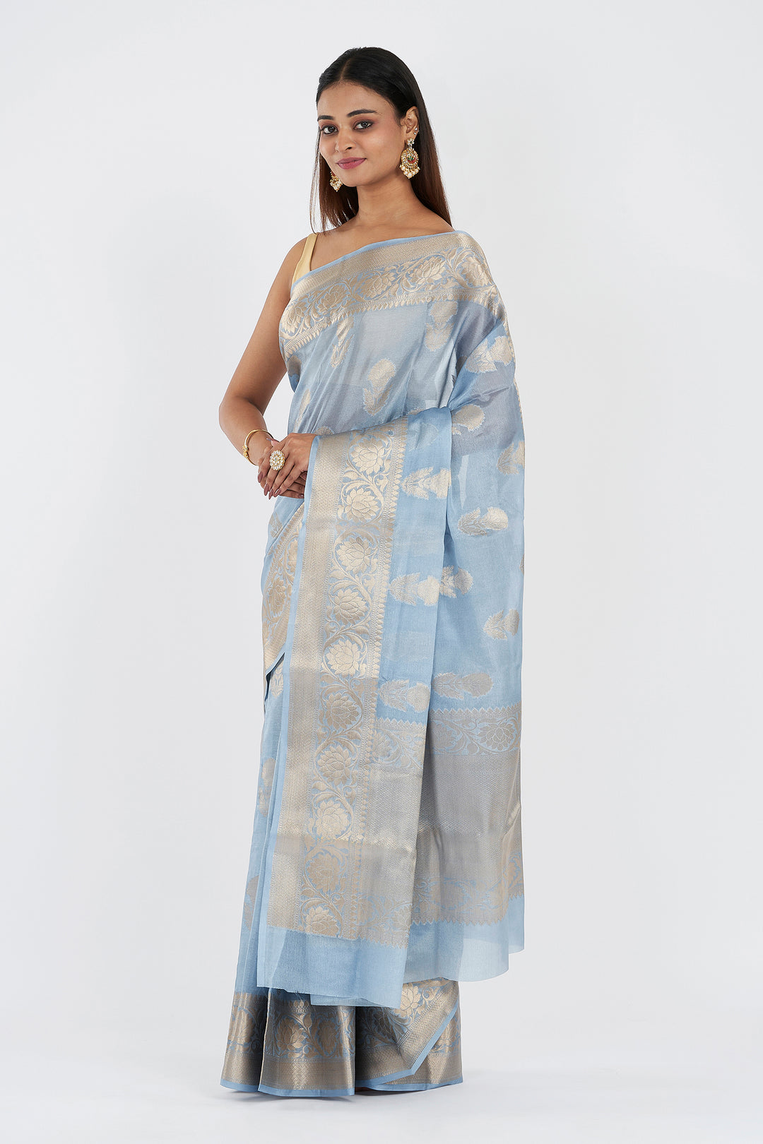 Teejh Sanika Blue Banarasi Semi Chiffon Warm Silk Saree