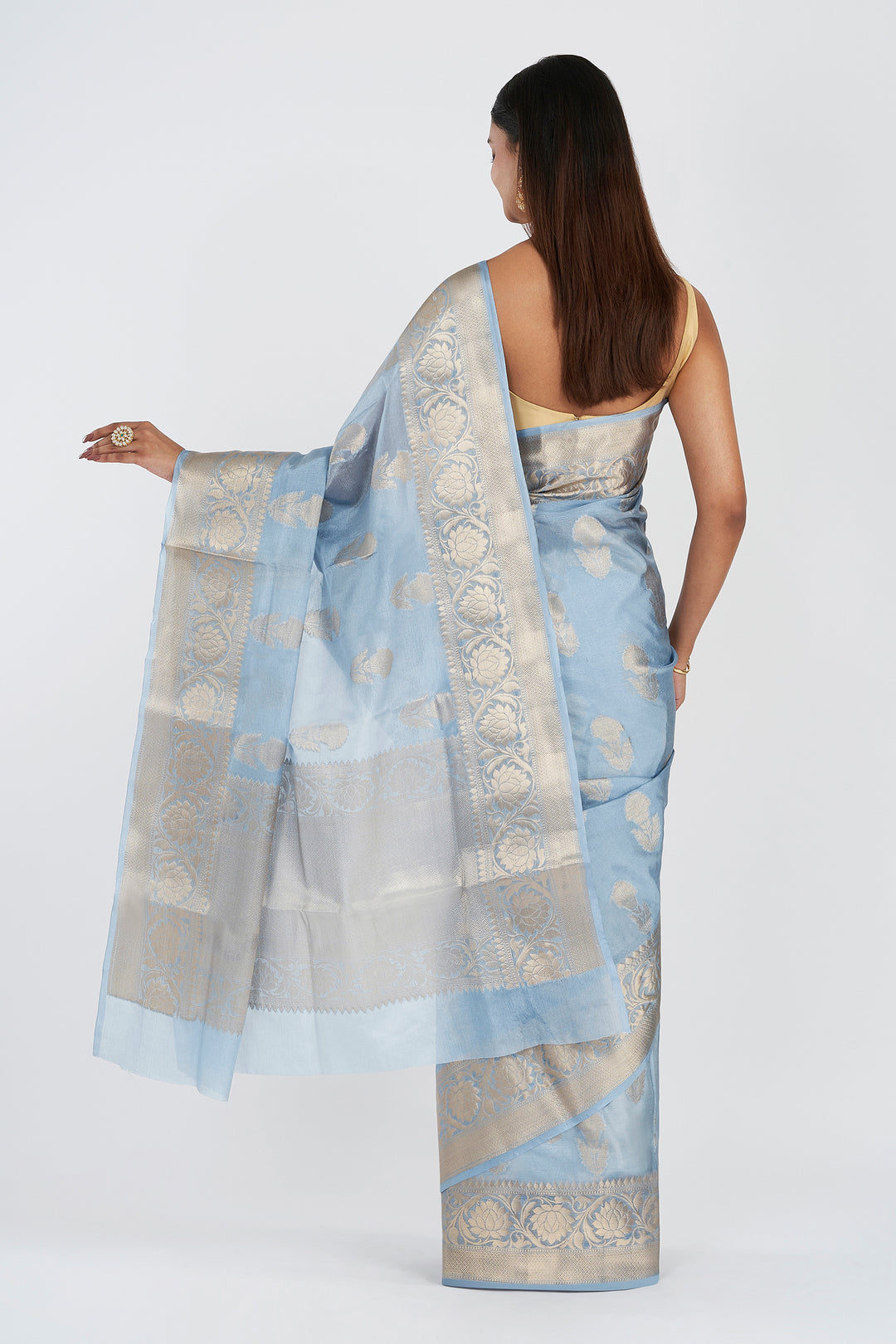 Teejh Sanika Blue Banarasi Semi Chiffon Warm Silk Saree