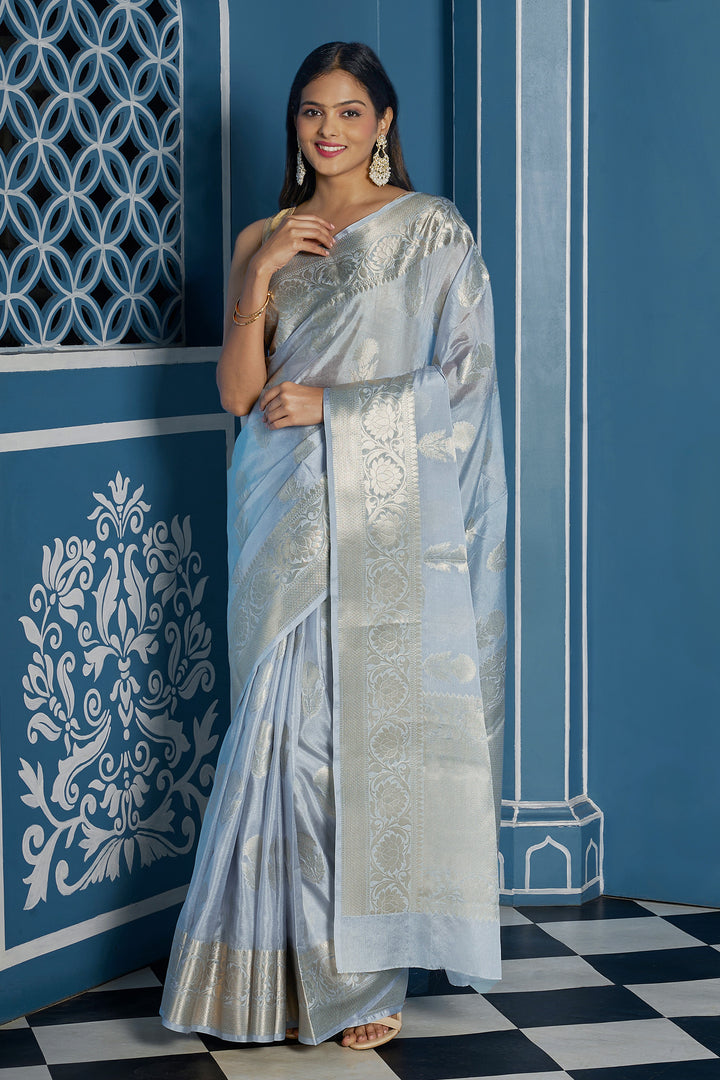 Teejh Vismita Grey Banarasi Semi Chiffon Warm Silk Saree