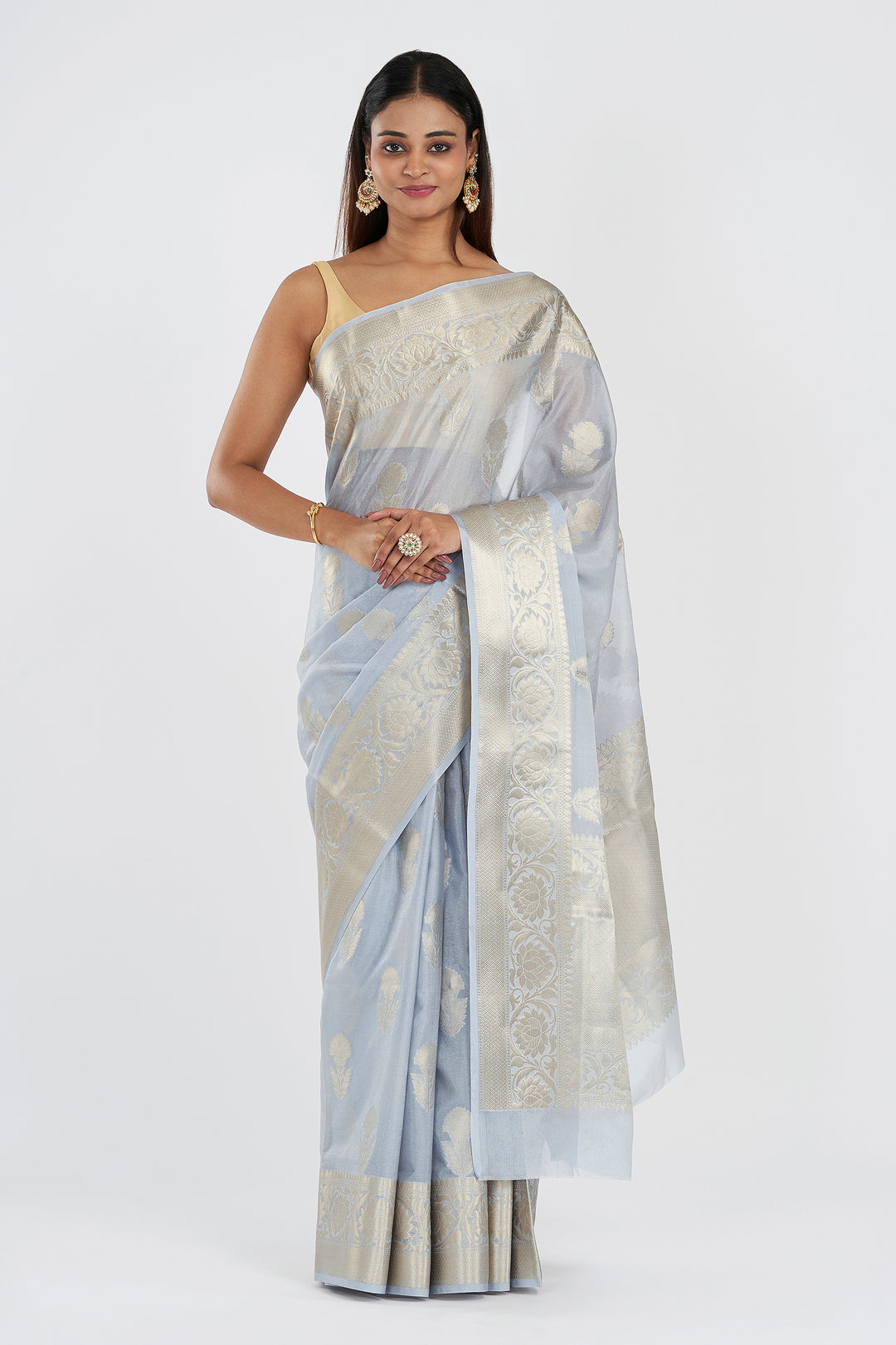 Teejh Vismita Grey Banarasi Semi Chiffon Warm Silk Saree