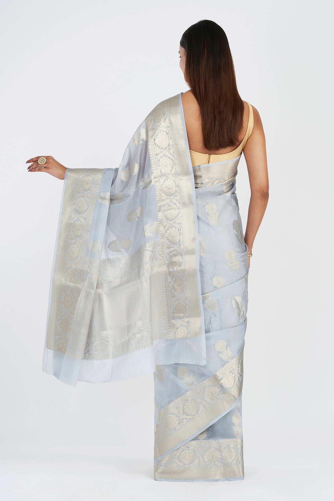 Teejh Vismita Grey Banarasi Semi Chiffon Warm Silk Saree