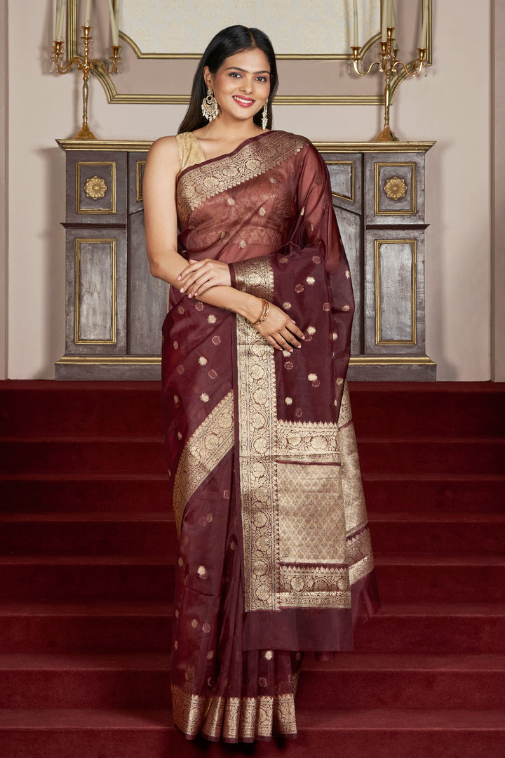 Teejh Shivi Maroon Banarasi Semi Kora Silk