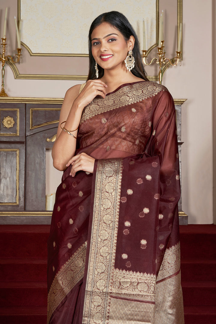 Teejh Shivi Maroon Banarasi Semi Kora Silk