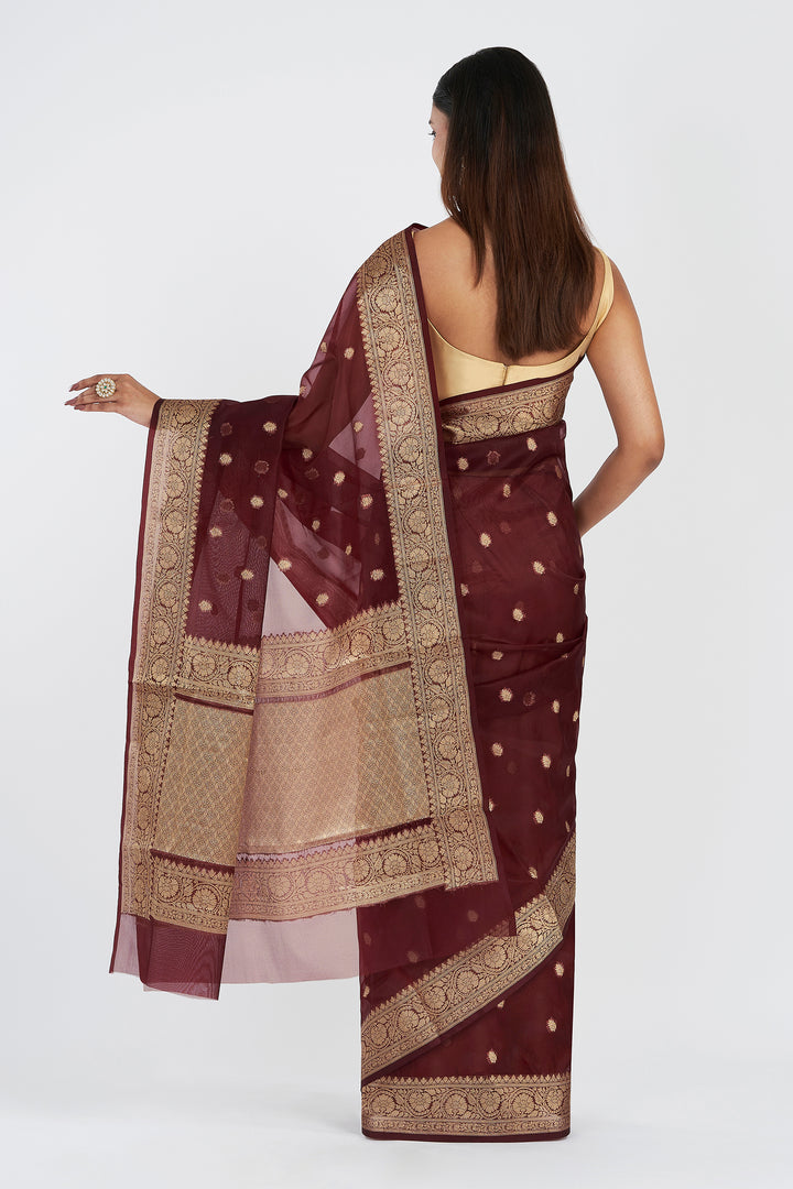 Teejh Shivi Maroon Banarasi Semi Kora Silk
