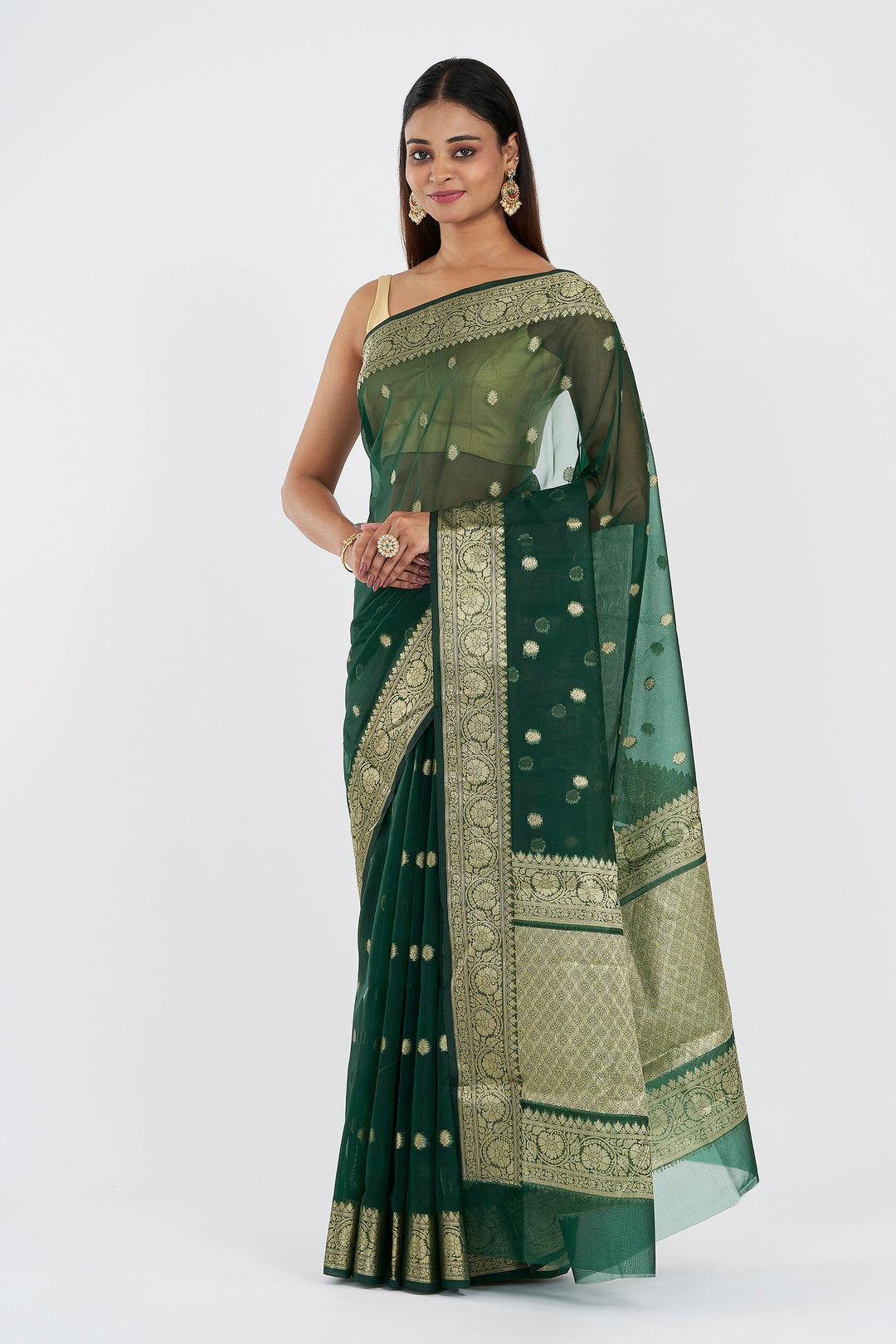 Teejh Suba Forest Green Banarasi Semi Kora Silk