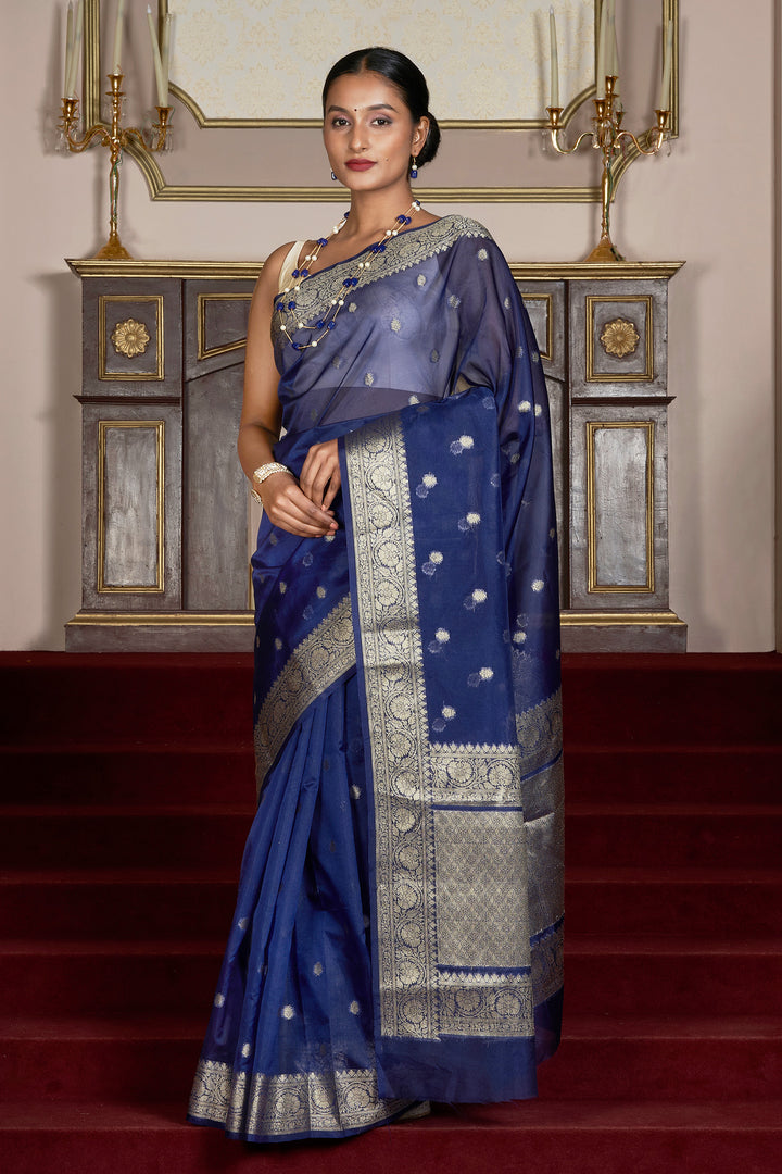 Teejh Smiti Royal Blue Banarasi Semi Kora Silk