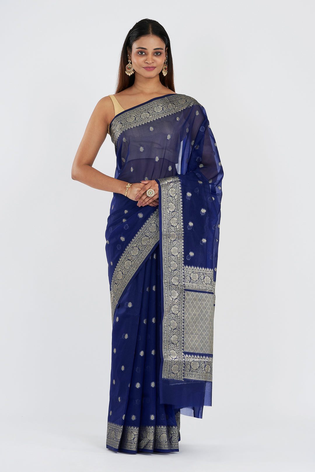 Teejh Smiti Royal Blue Banarasi Semi Kora Silk