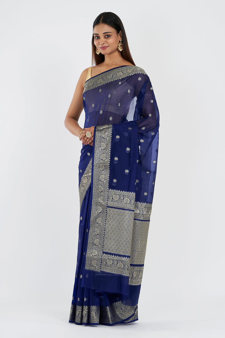 Teejh Smiti Royal Blue Banarasi Semi Kora Silk