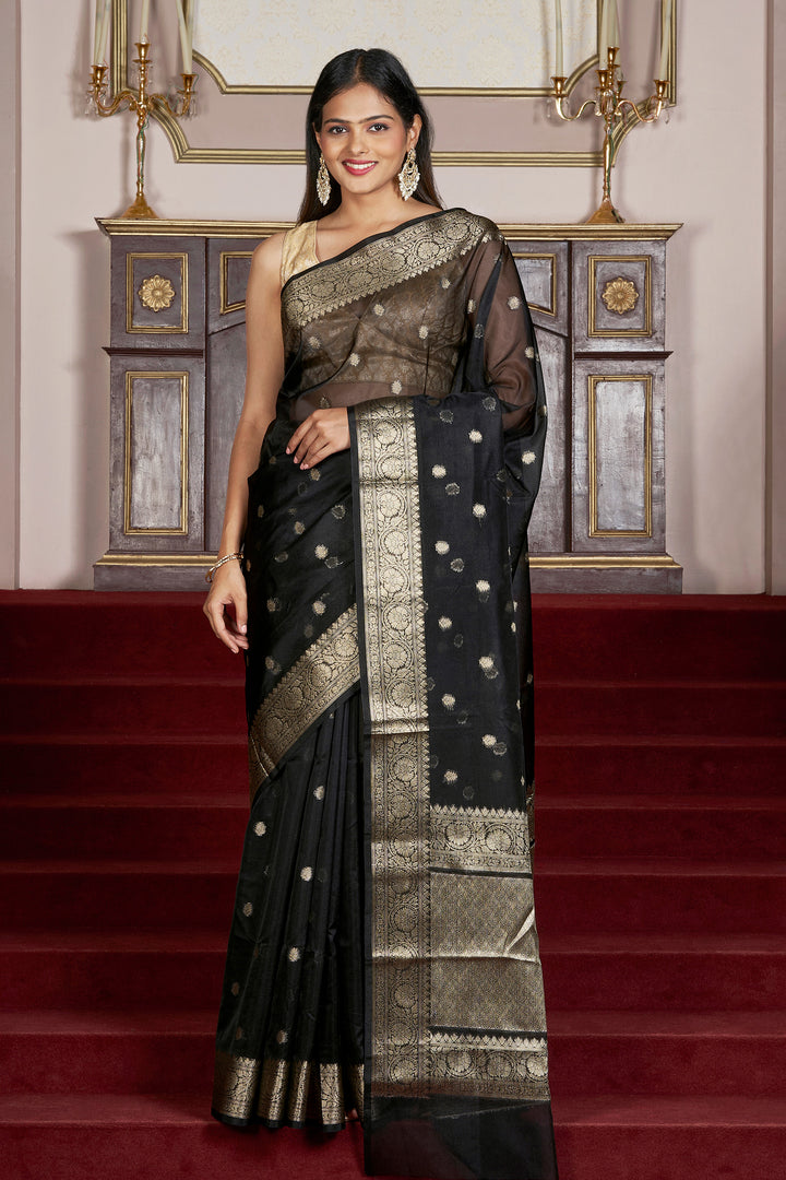 Teejh Mallika Black Banarasi Semi Kora Silk