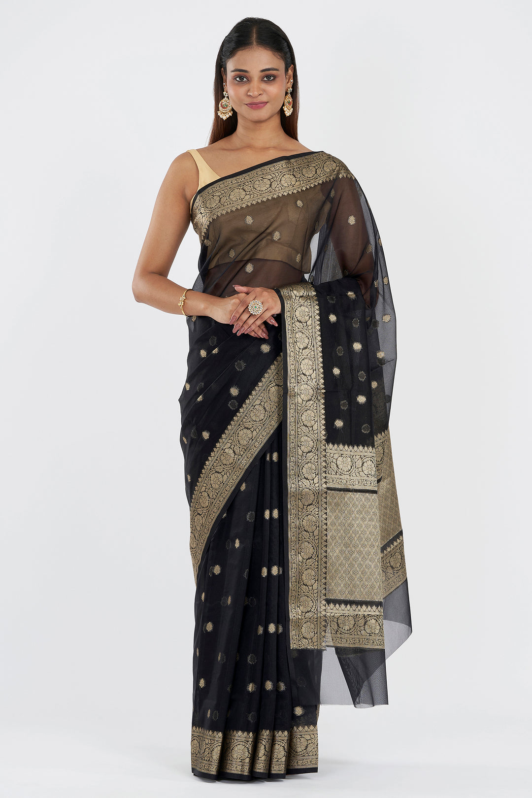 Teejh Mallika Black Banarasi Semi Kora Silk