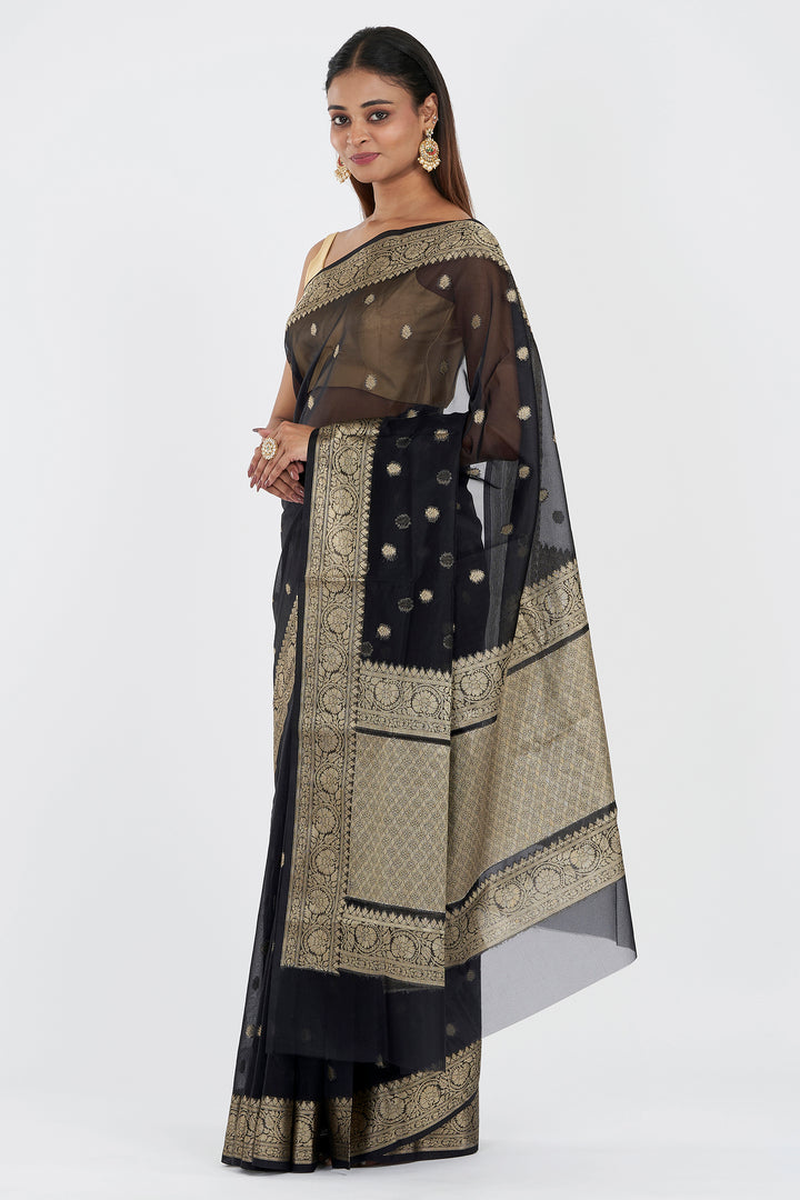 Teejh Mallika Black Banarasi Semi Kora Silk