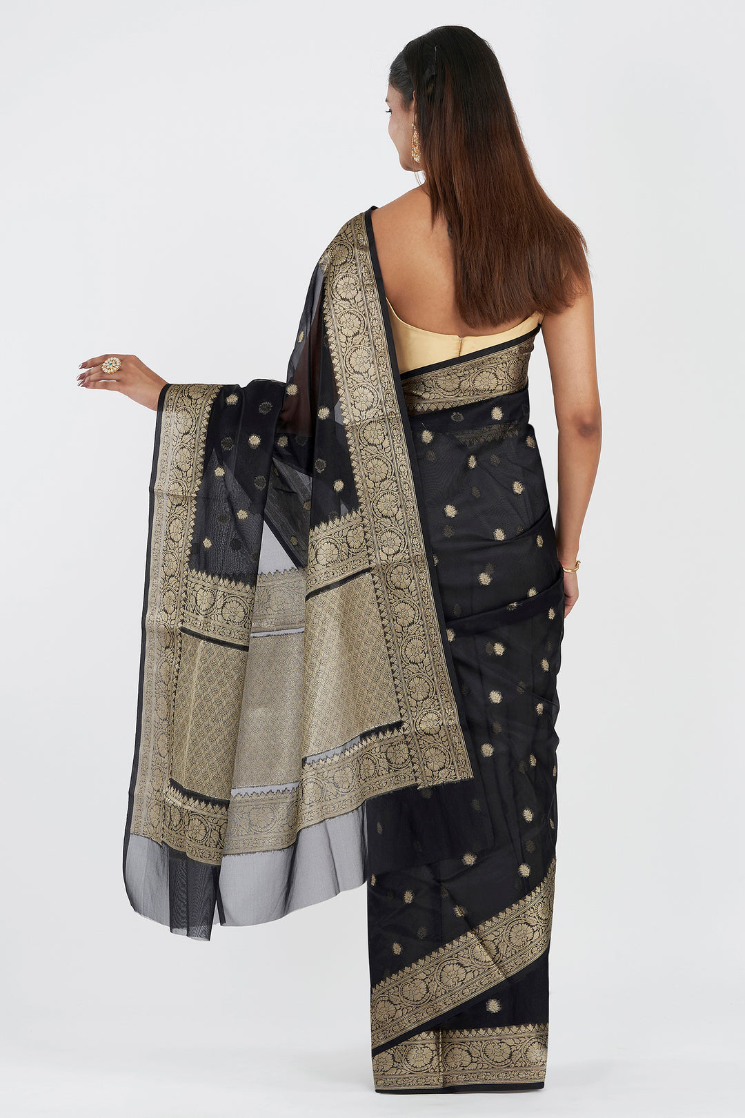 Teejh Mallika Black Banarasi Semi Kora Silk