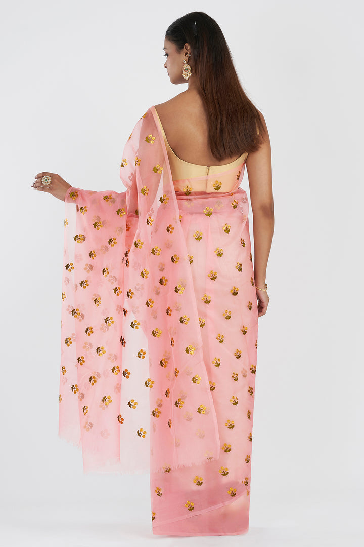 Teejh Tia Pink Kora Organza Silk embroidery work Saree