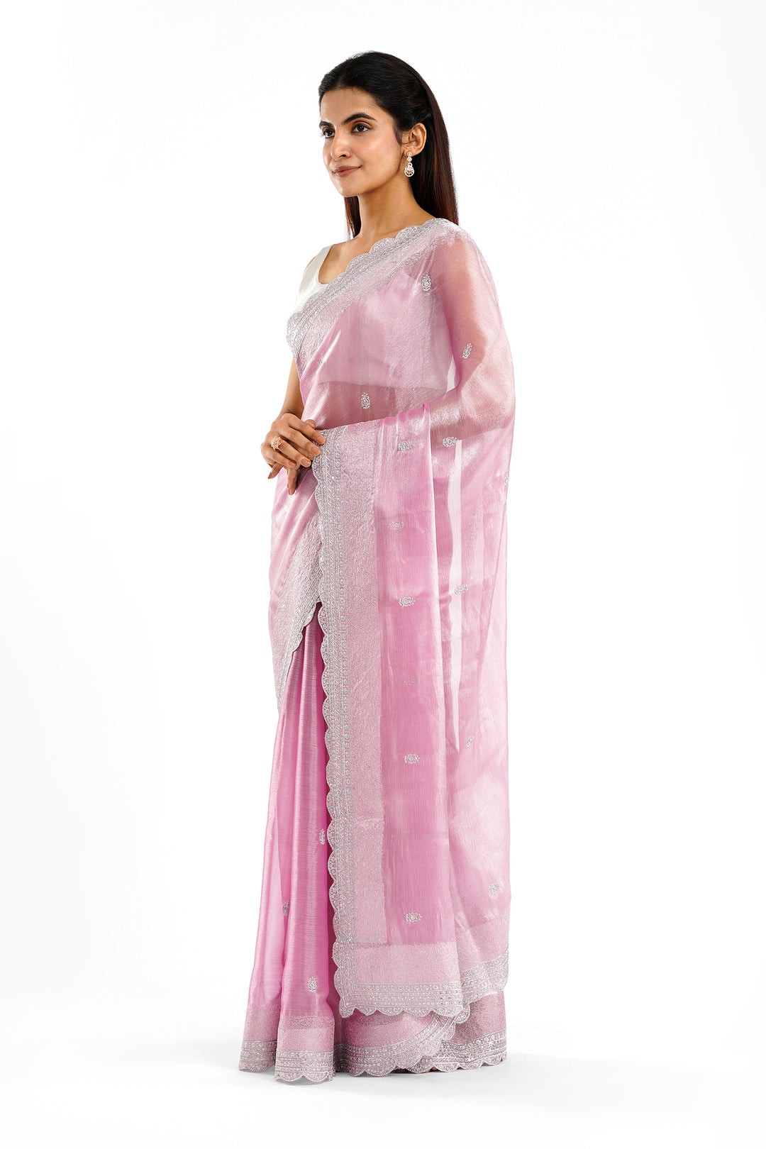 Teejh Geetanjali Onion Pink Shimmer Tissue Saree