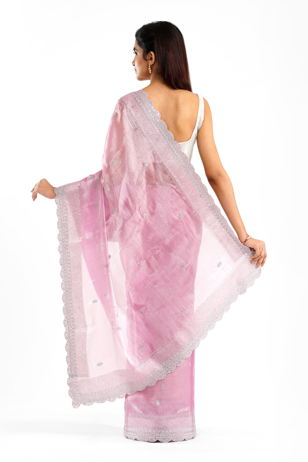 Teejh Geetanjali Onion Pink Shimmer Tissue Saree