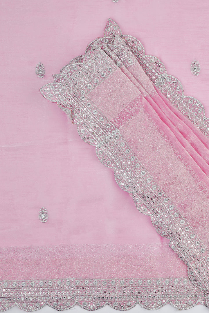 Teejh Geetanjali Onion Pink Shimmer Tissue Saree